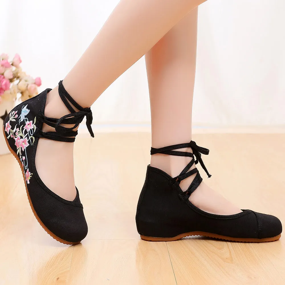 US $10.92 Veowalk Ankle Strap Women Canvas Embroidered Ballet Flats Ladies Comfortable Cotton Dance Ballerinas Vegan Muslem Shoes