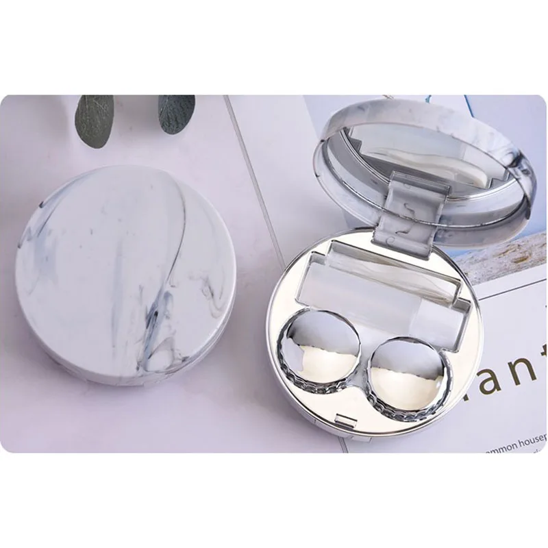 Милые мраморные полосы контактные линзы Чехол очки для путешествия линзы коробка для унисекс набор для ухода за глазами держатель Контейнер поддержка подарок красивый - Цвет: Silver