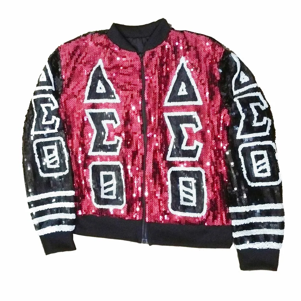 

Sequin Red Black DST letters Sorority Sequin Jackets Delta Sigma Theta Bling club Outerwear & Coats