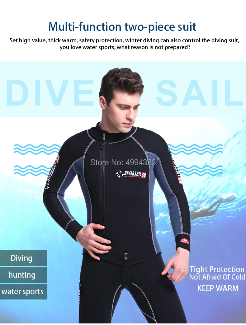 Мужской неопреновый 5 мм Двухсекционный раздельный гидрокостюм с длинным рукавом на молнии для подводного плавания, серфинга, полный комбинезон, сохраняющий теплый костюм для дайвинга