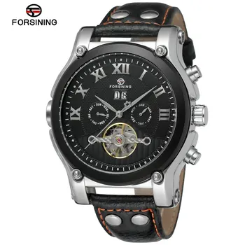 

FORSINING Tourbillon Military Mechanical Watch Leather Strap Auto Date Calendar Gold Luxury Men Automatic Skeleton Wrist Watches