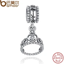 Authentic 925 Sterling Silver My Princess Clear CZ Pendant Dangling Tiara Charm Fit Bracelet Jewelry Making PAS014