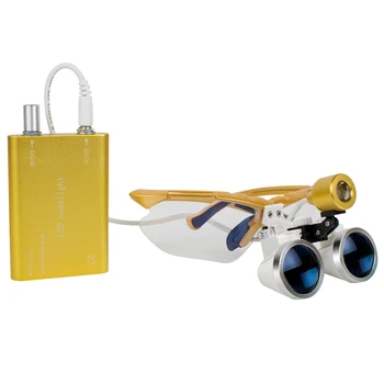 

New Style 2.5X 320mm binocular loupes with LED Head Light Lamp Set yellow
