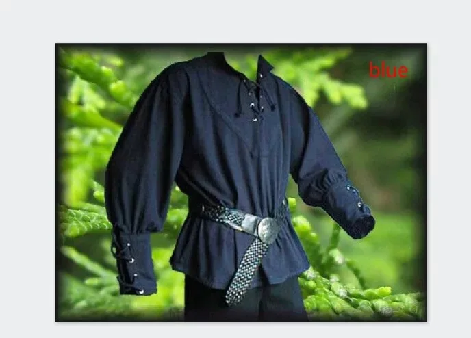 Men Medieval Renaissance Grooms Pirate Reenactment Larp Costume Lacing Up Shirt Bandage Top Middle Age Clothing For Adult 3XL