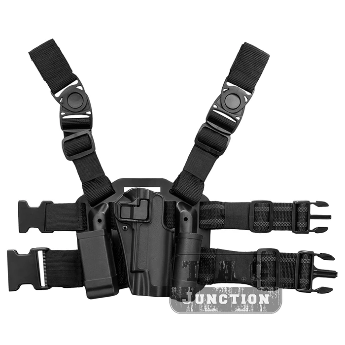

Tactical CQC Serpa Right Hand Drop Leg Thigh Quick Draw Pistol Holster w/ Magazine & Flashlight Pouch for Colt 1911 M1911