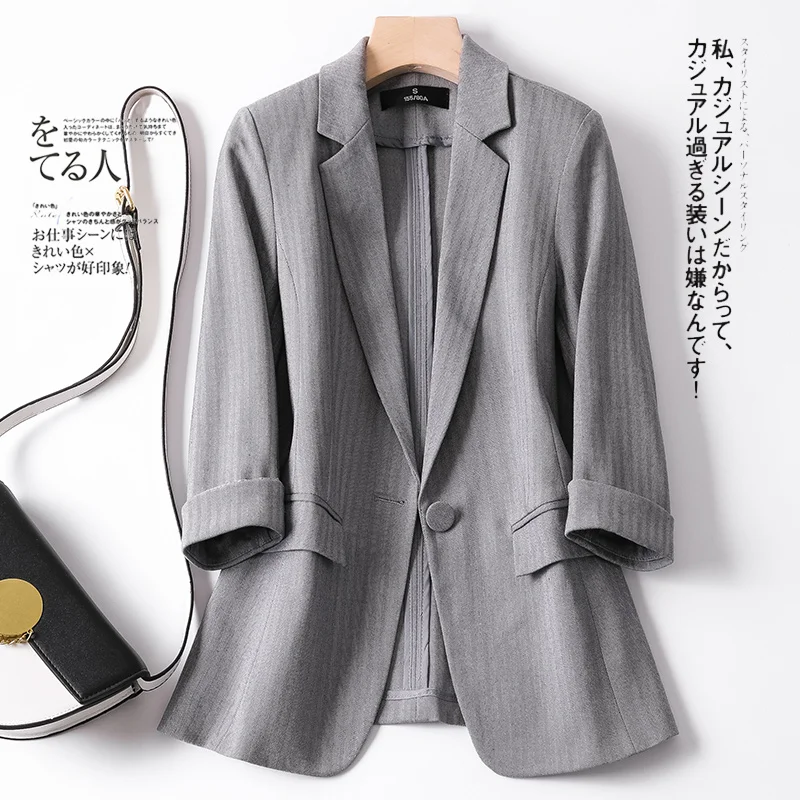 Shuchan Summer Jackets for Women Blazers 2019 3/4 Sleeve Solid Single Button Office Lady Work Wear Women Clothes Fashion