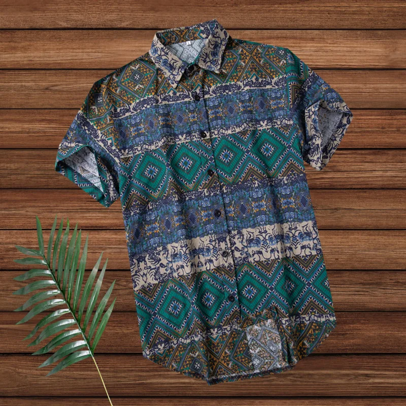 Летняя новая брендовая Гавайская Стильная мужская пляжная рубашка большого размера, свободная модная повседневная хлопковая рубашка с коротким рукавом 3XL 4XL 5XL 6XL - Цвет: Синий