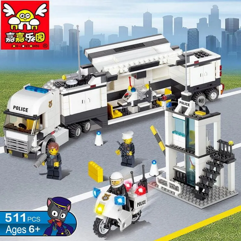 6727 KAZI City Police Station Mobile Command Truck Building Blocks ENLIGHTEN Construction DIY Toys For Children Compatible Legoe 384pcs building block toys 2 in 1 transformation robot truck kazi 8023 diy figure brinquedos gift for children compatible legoe