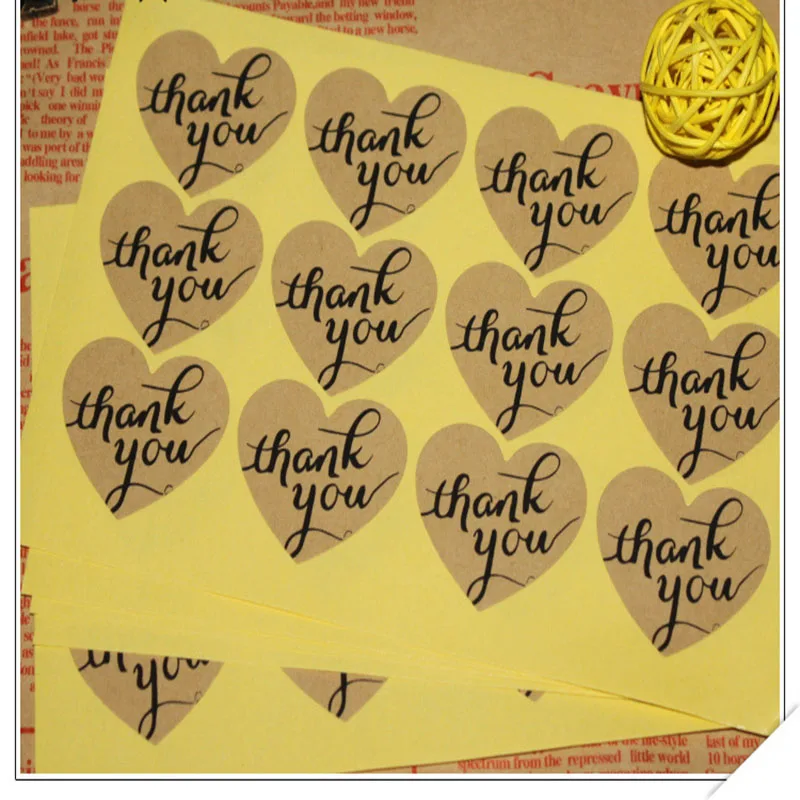 

120 PCs DIY Kraft Sealing Stickers Paper Crafts Hand made Label Packaging Sticker Thank You Heart-Shaped 32X 38mm Kraft Paper Pa