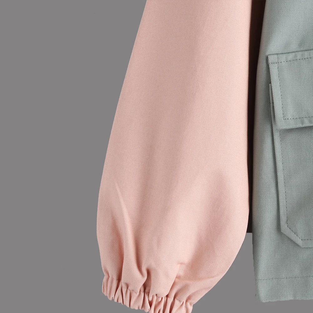 Reglan Sleeve Hit Color Jacket Pocket Zip Hooded Jacket Female Windbreaker Women Coat Fashion Casual Harajuku Bomber Jacket