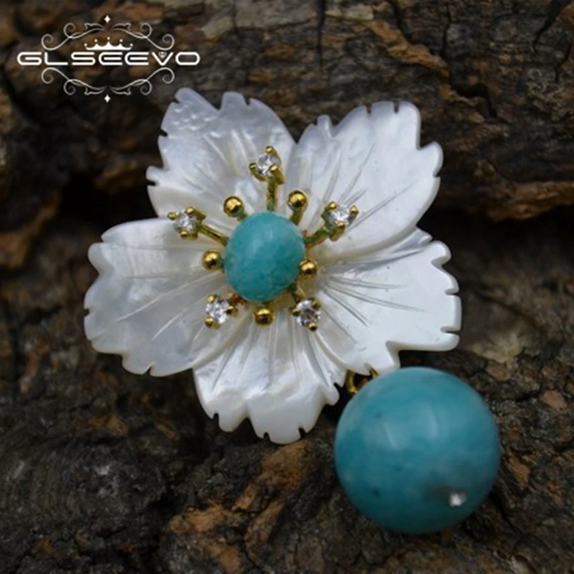 GLSEEVO Natural Mother Of Pearl Flower Brooch Pins Rose Quartz Brooches For Women Dual Use Designer Luxury Fine Jewelry GO0266 GLSEEVO Natural Mother Of Pearl Flower Brooch Pins Rose Quartz Brooches For Women Dual Use Designer Luxury Fine Jewelry GO0266
