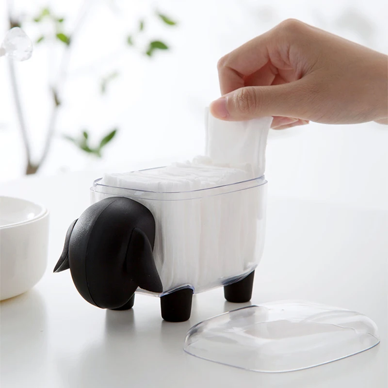 Cute Sheep Dust-proof Cosmetic Storage Box Visible Desktop Cotton Swab Tissue Articles Organizer Sundries Container Cute Sheep Dust-proof Cosmetic Storage Box Visible Desktop Cotton Swab Tissue Articles Organizer Sundries Container