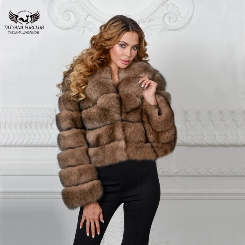 

Tatyana Furclub Natural Fur Coat Collar Real Fox Fur Coat Short Warm Ladies fur Jacket Winter Overcoat vintage Women's Fur Coat