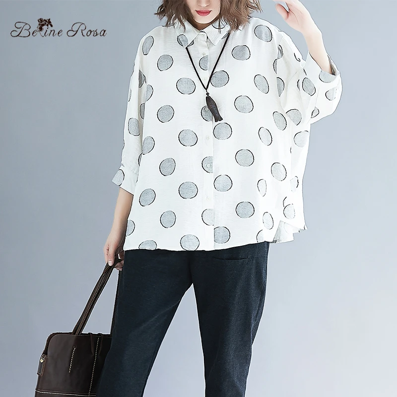 

BelineRosa Casual Polka Dot Women Shirts Blouse Batwing Sleeve Loose Style Blouse Women Plus Size Women Clothing HL000013