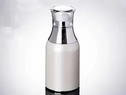 Оптовая продажа 100 шт. 50 мл жемчужно-белый Сыворотки безвоздушного бутылку серебряные воротник прозрачной крышкой, безвоздушного бутылки