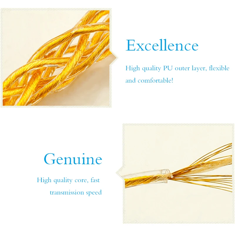 QYFANG 1 2m 8 Core Flexible Earphone Upgrade Cable Detachable Cord Headphone PVC Solder Wire 8 Drives Gold Plated Copper Line