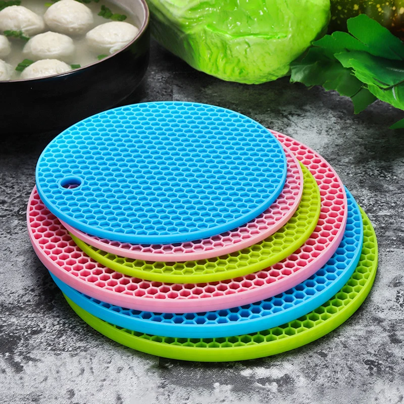 Round Silicone Table Mat Color Drink Cup Mug Coaster Heat Resistant Pot Holder Non-slip Table Placemat Kitchen Table Accessories (5)