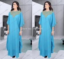 Abaya In Dubai Für Verkauf Oansatz Gold Perlen Marokkanischen Kaftan Frauen Party Volle Hülsen Arabisch Blaue Lange Abendkleider 2016