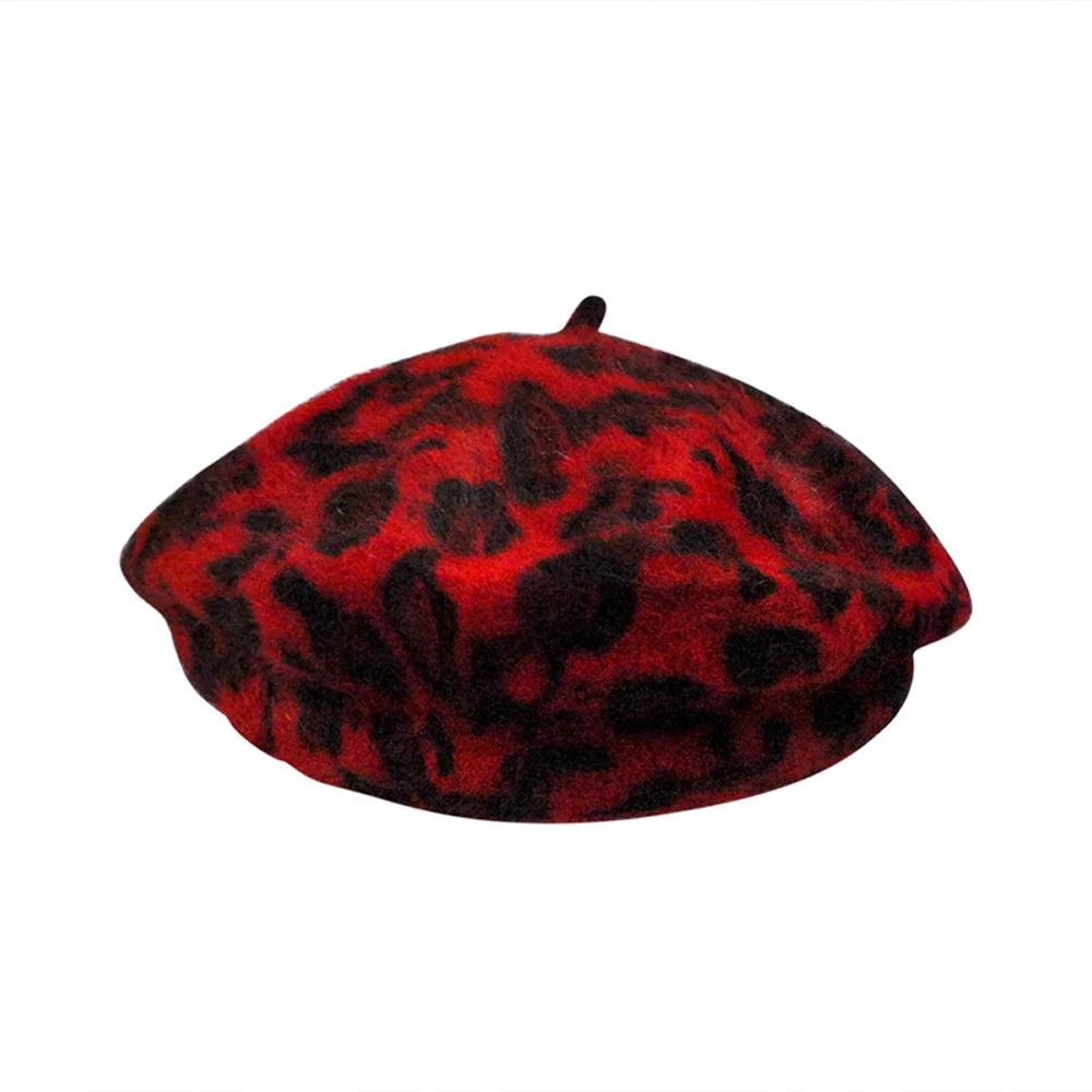 Женский французский стиль винтажный Леопардовый принт шерсть мягкий зимний теплый Берет шапочка шляпа HATBD0055 - Цвет: Red