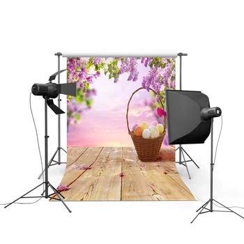 

3X5ft Thin Vinyl Photography Backdrops Photo Studio Background for Children Hot Sale Easter Background Eggs Basket Wood Floor