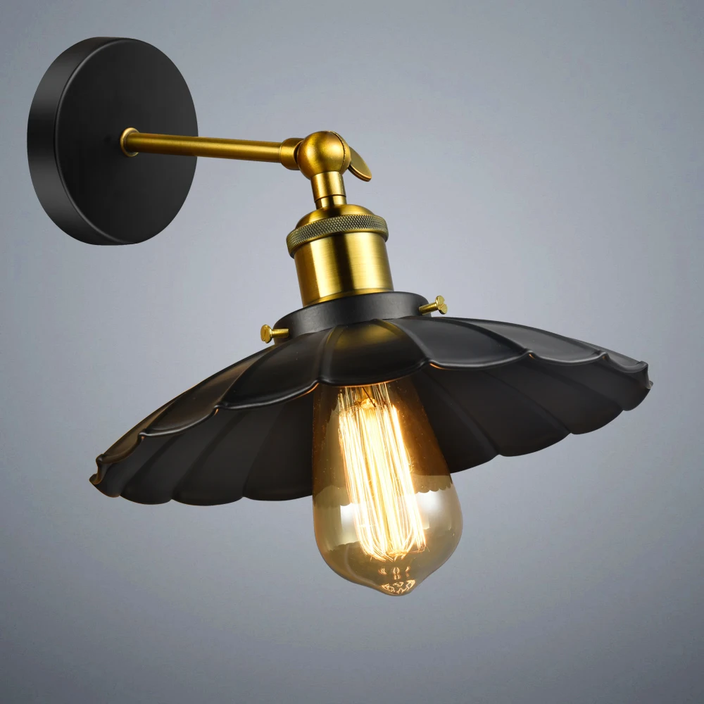 Black Wall Lamp Wrought Iron Vintage Lighting Bedside Lamps American industrial Sconce Bedroom
