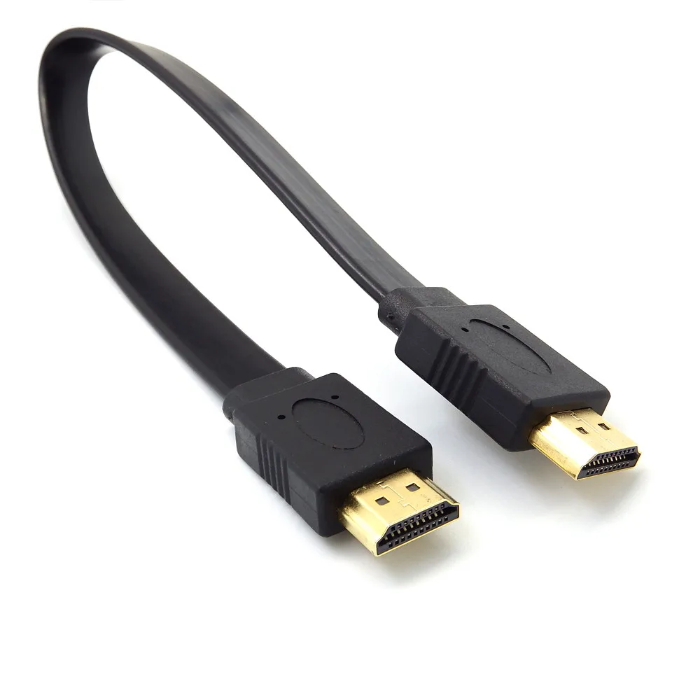 30/50/100 см Full HD короткий HDMI версии 1,4 кабель со штыревыми соединителями на обоих концах для подключения штекер плоский кабель Шнур для аудио-видео HD ТВ PS3 высокое качество - Цвет: Black