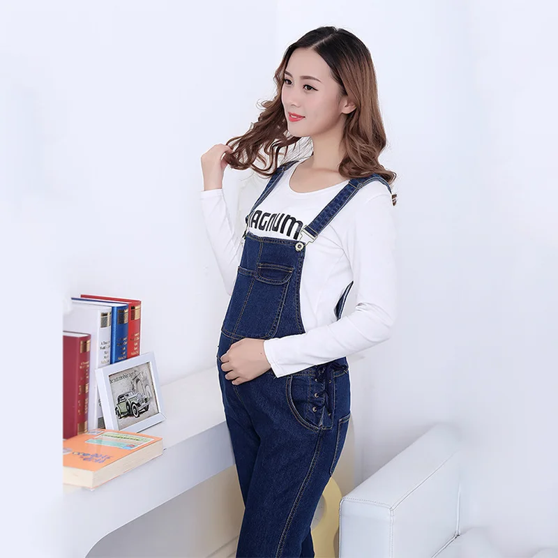 

2018 Autumn Pregnant Women Loose Adjustable Waist Denim Washed Rompers Jeans Pants Maternity Pencil Trousers Pregnant Clothes