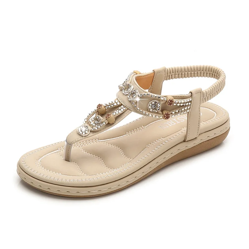 

2019 Spring Summer Fashion Women's Shoes Casual Sandals Beaded Round Toe Flats Sandals Shoes for Women