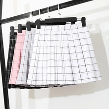 Женская клетчатая юбка, летняя мода, трапециевидная мини плиссированная юбка, кавайный консервативный стиль, женские милые повседневные юбки с высокой талией