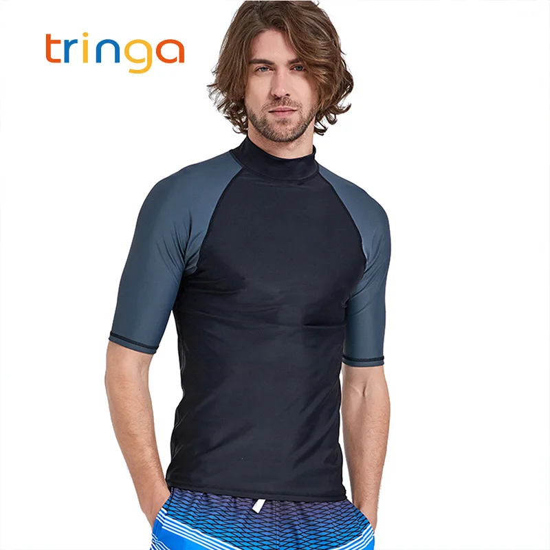 1PC Solid Color Rash Guard T Shirts Short Sleeve Men Swimsuits Tops Male Swimwear Surf Sailing Bathing Suits Mens | Спорт и