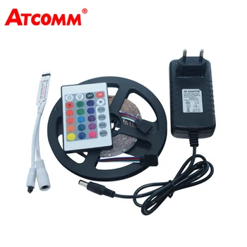 

3528 RGB LED Strip Light 5 Meters 300LEDs Flexible Diode Ribbon Tape With 12V 3A Power Adapter 24 Key Remote Controller