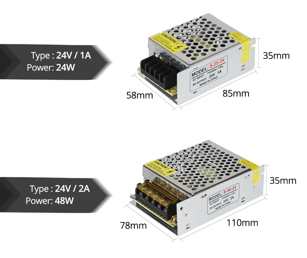 Светодиодный трансформатор с питанием от источника питания, светодиодный адаптер переменного тока 110 В 220 В в постоянный ток 24 В, Светодиодная лента 24 Вт, 48 Вт, 72 Вт, 120 Вт, 200 Вт, 240 Вт, 360 Вт