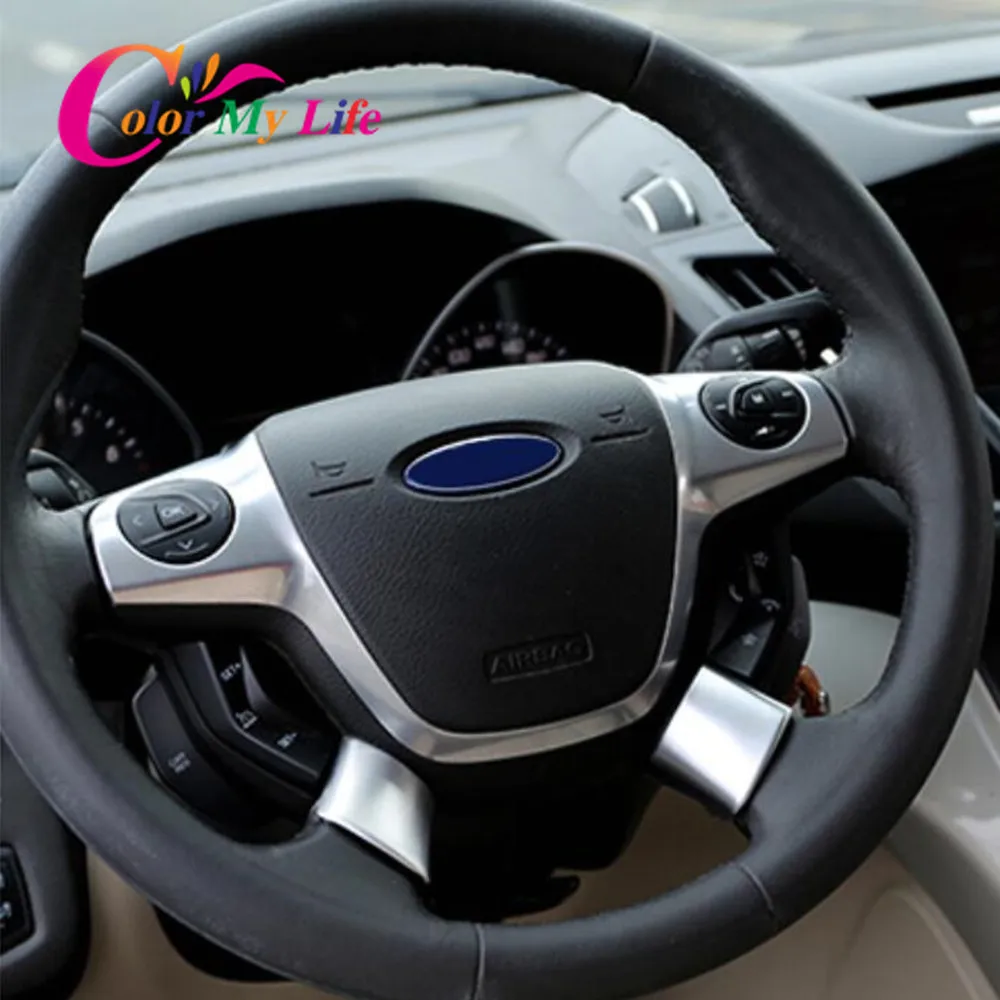 

Color My Life Car ABS Chrome Interior Steering Wheel Protection Cover Trim Stickers for Ford C-MAX CMAX 2017 2018 Accessories