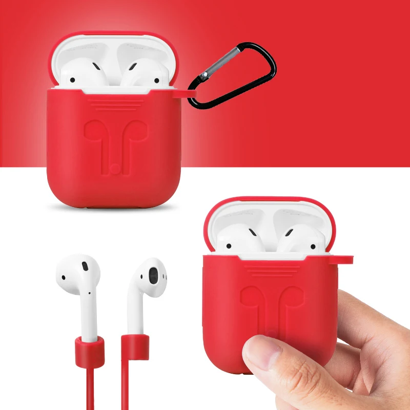 

3 in 1 Silicone Case Cover for Earphones Pouch Anti-lost Wireless Headset Case For AirPod Case with hook for Airpod Charging Box