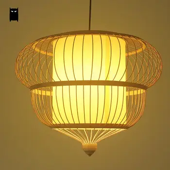 

Bamboo Wicker Rattan Cage Shade Chandelier Light Fixture Rustic Country Asian Hanging Ceiling Pendant Lamp Luminaria Handmade