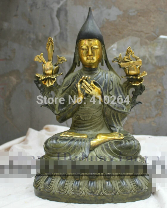 

Chinese Tibet Tibetan Buddhism Temple HandMade Bronze Statue Tsongkhapa Buddha