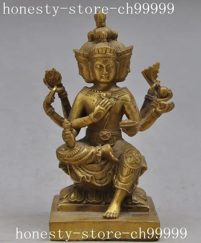 

christmas tibet buddhism copper bronze 4 Arm 4 Face Kwan-Yin GuanYin buddha Goddess statue halloween