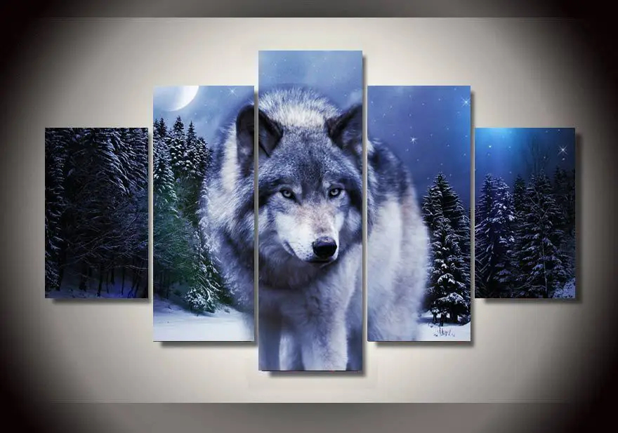 

Artistic originality Indoor Art Abstract Indoor Decor A8 Wolf Canvas Print decor in 5 pieces