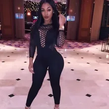 Мода оптом черный крест длинный рукав сетка Прозрачный женский сексуальный тонкий утягивающий комбинезон