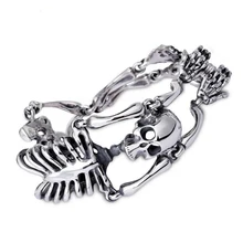 21 см панк рок готический браслет с черепом нержавеющая сталь средства ухода за кожей череп ссылка браслет цепочка Прохладный для мужчин мужской байкер