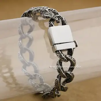 

LINSION 10 Lengths 316L Stainless Steel Tribal Tattoo Mens Bracelet Biker Link Chain 5A010 Free Shipping