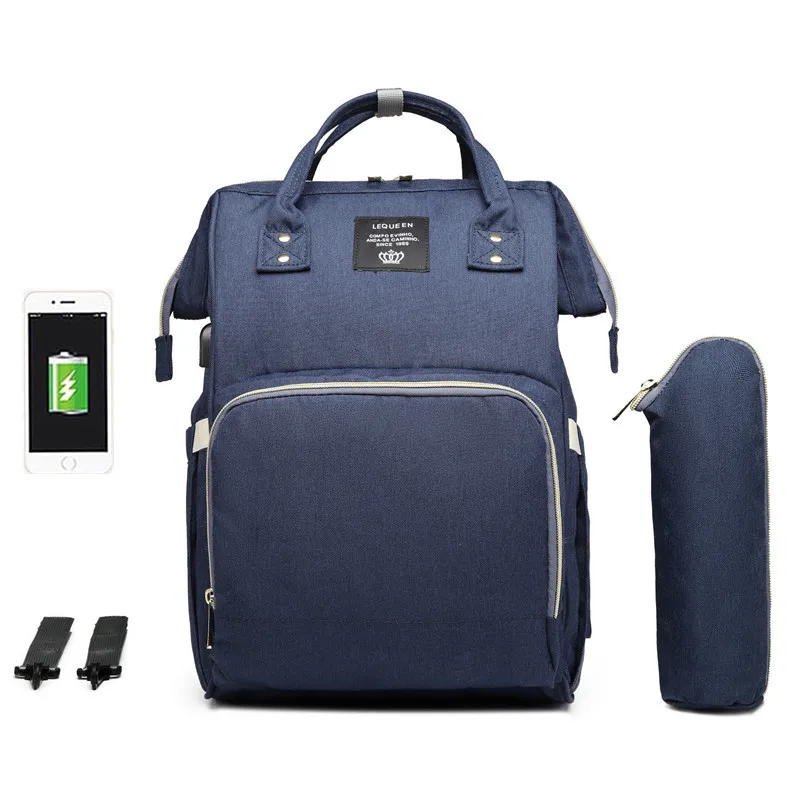 Lequeen сумки для подгузников с USB интерфейсом Мумия Материнство Подгузники Сумки большая детская сумка дорожные рюкзаки дизайнерская сумка для кормления уход за ребенком - Цвет: Темно-синий