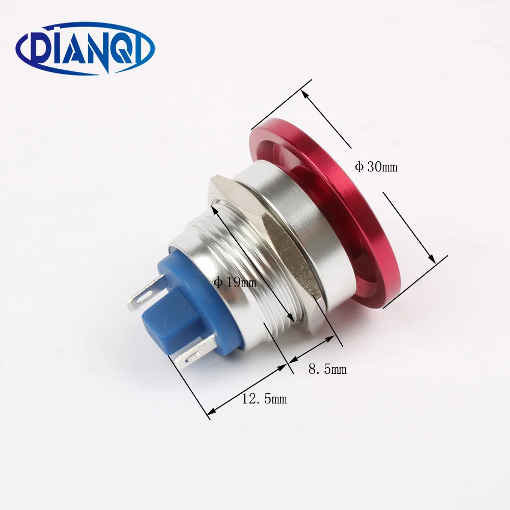 19mm Metal aluminum mushroom head switch Push Button Switch Momentary