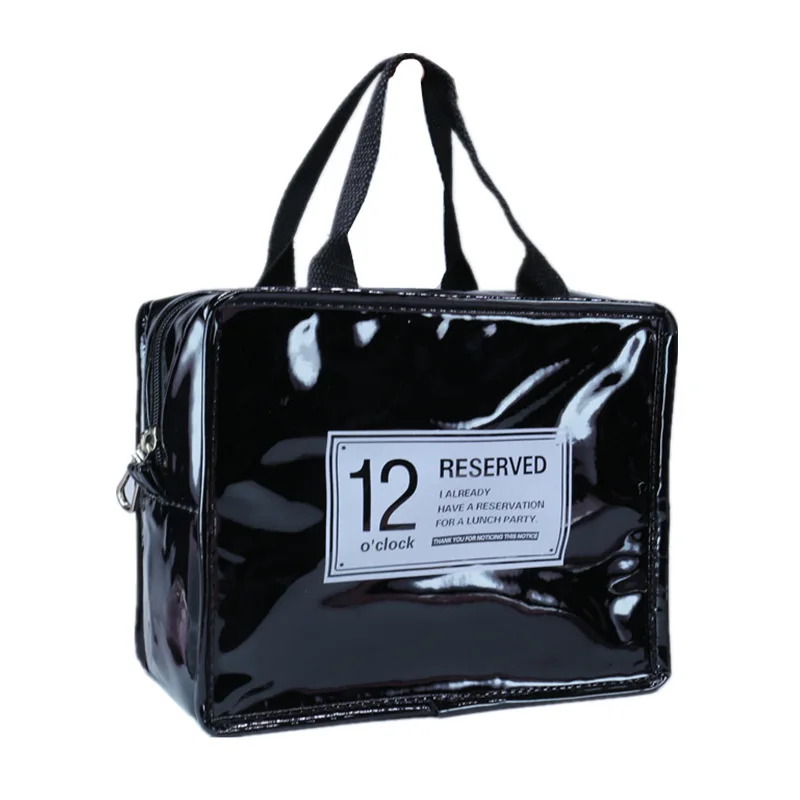 black leather lunch bag