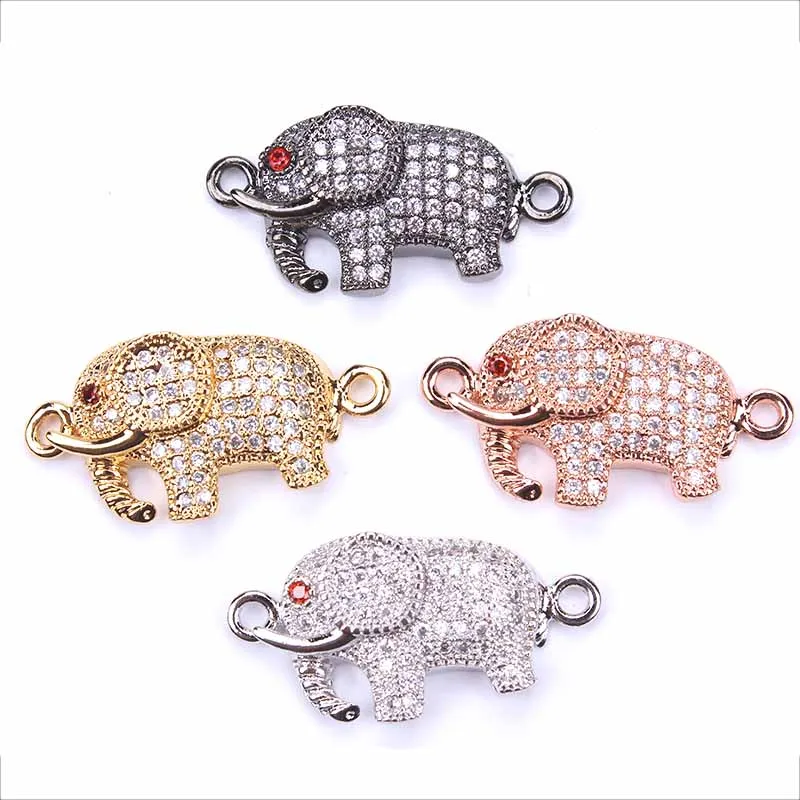 

Delicate Micro Pave CZ Elephant Jewelry Components Gold Silver Black Copper Charms for Bracelet Connectors DIY Jewelry