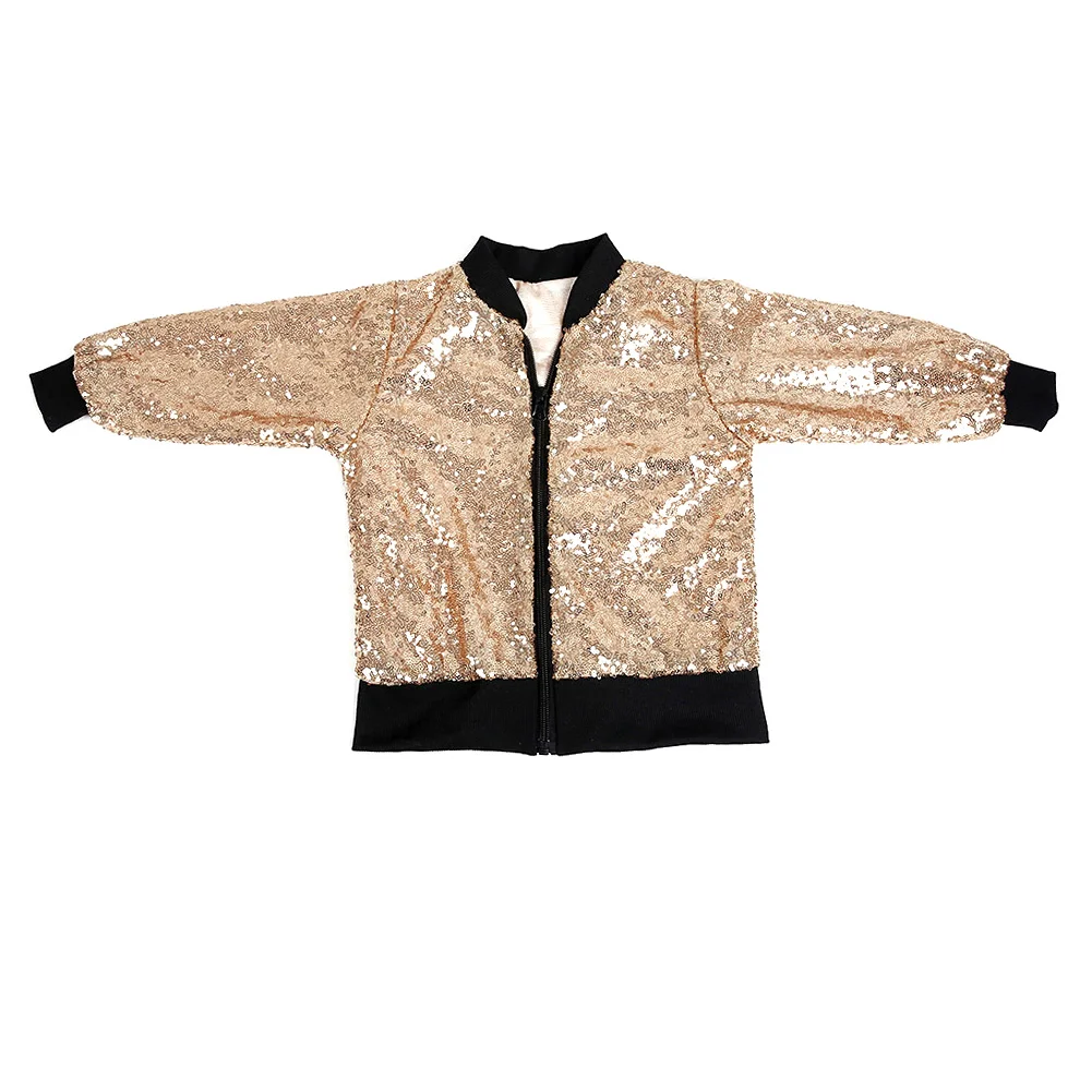 Spring Autumn Children Long Sleeve Jackets Sequin cotton Coat Baby Girls children Gold color