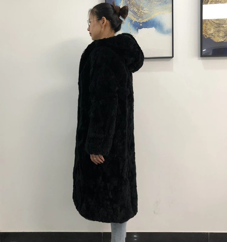 Hot Sell Natural Rex Rabbit Fur Winter Woman Coats Long Fashion Genuine Fur Coats Women Real Rex Rabbit Fur Coat Warm