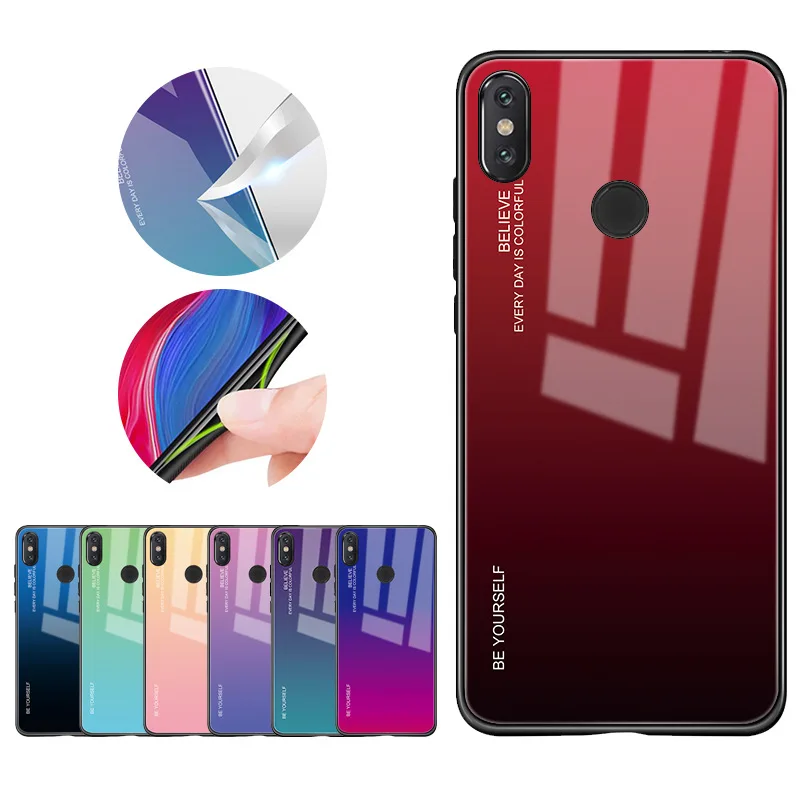 Gradient Tempered Glass Phone Cases For Xiaomi Mi 8 9 SE Pocophone F1 A1 A2 Lite 6 5S Plus Redmi S2 Full Protective Cover |