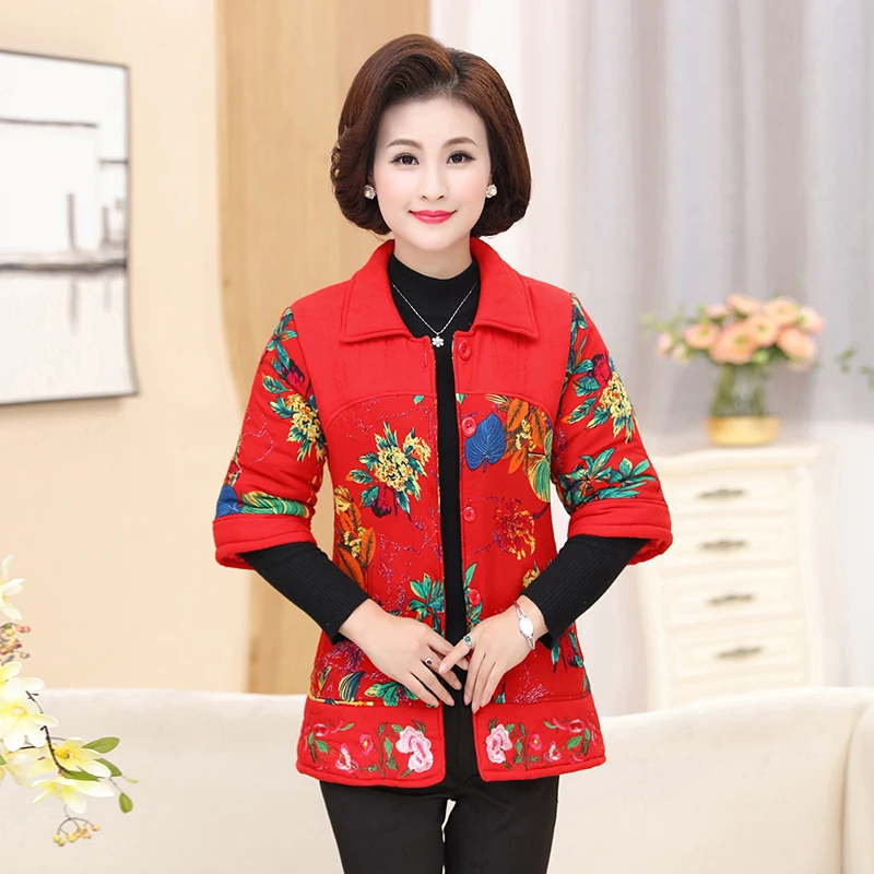 Woman Oriental Quilted Jacket Half Sleeve Parkas Puffer Tunic Coat Female Ethnic Padded Outerwear Autumn Winter Puff Basic Coats