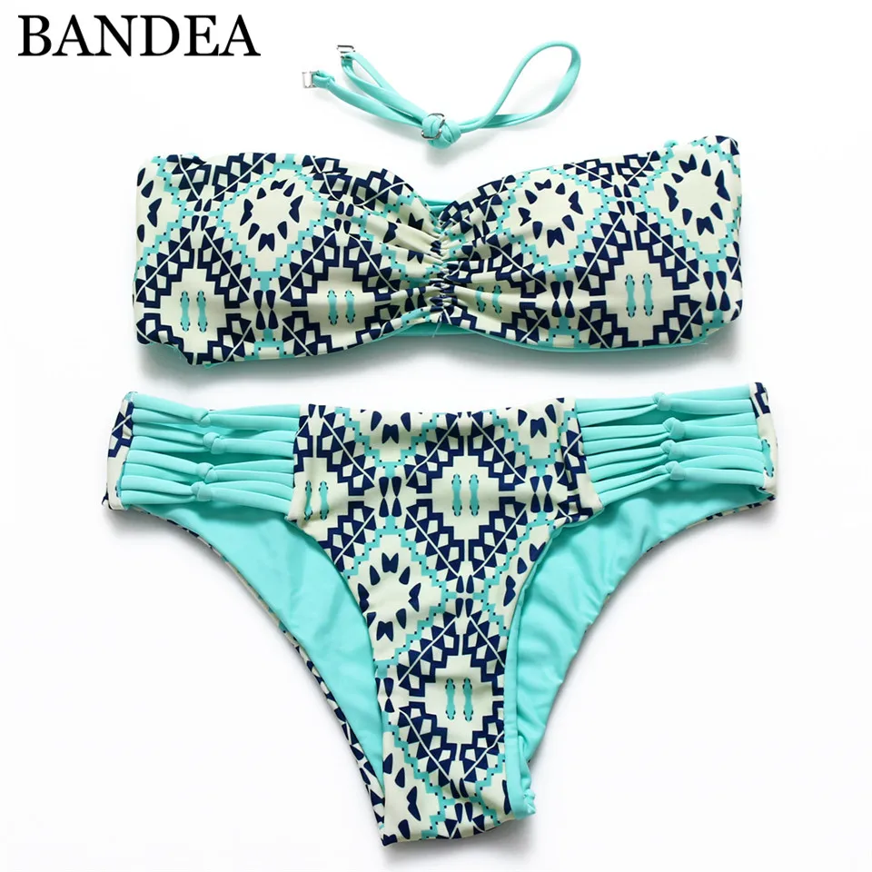 BANDEA, сексуальный комплект бикини с цветочным принтом, купальник, сексуальное бикини на бретельках, женский пляжный двусторонний купальник, бикини, бандо, купальник